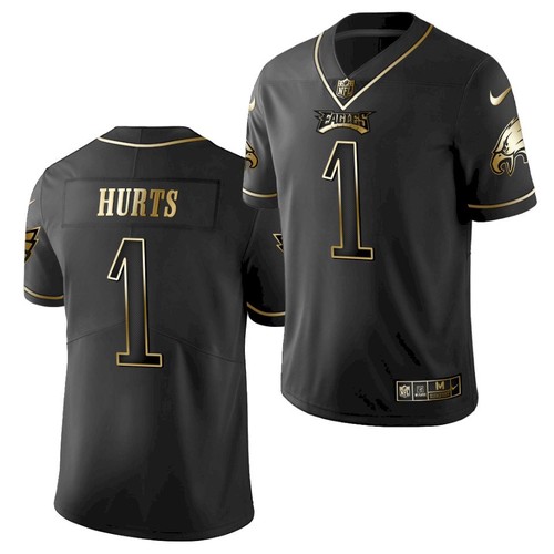 Youth Philadelphia Eagles #1 Jalen Hurts Black Golden Edition Stitched Football Jersey